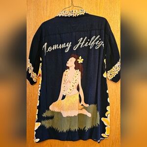 Vintage Men's Tommy Hilfiger Hula Girl Hawaiian Tropical  Button Up Shirt Size M